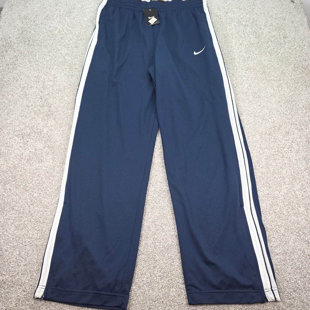 Nike Basketball Navy Blue Track Pants Mens Large White Side Stripe Zip Ankle NWT